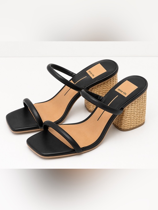 Dolce Vita Shoes - Dolce Vita Black Two-Strap Woven Block Heel Mules
